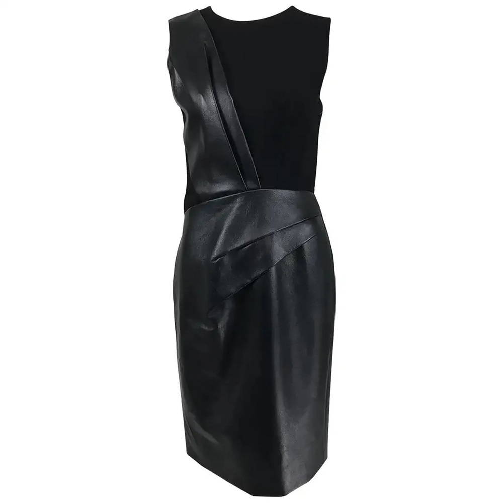 J Mendel black leather and wool dress
